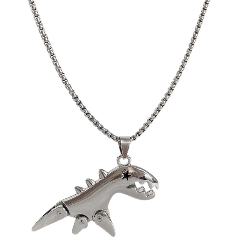 Kalung Rantai Liontin Dinosaurus Bahan Titanium Steel Untuk Pria Dan Wanita