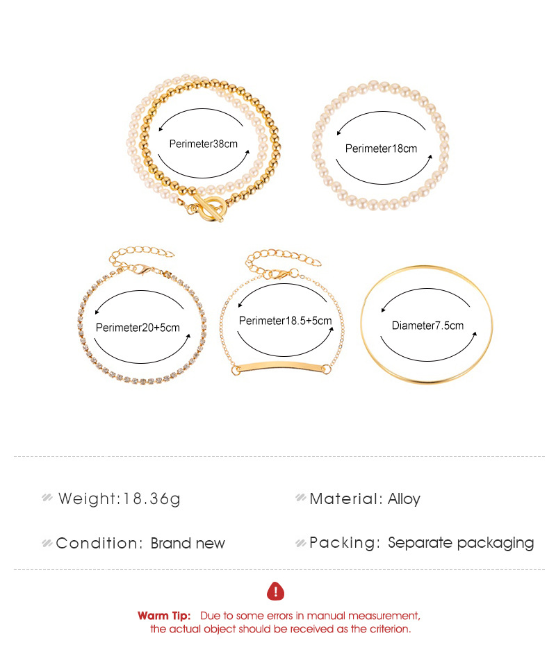 Gelang Manik-manik 5 Potong Yang Dipersonalisasi Gelang Mutiara Multilayer Gaya Punk Aksesoris Geometris Logam Fashion