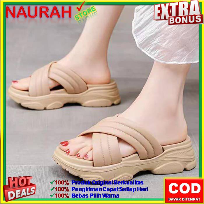 Sandal Slop Wanita Balance 2201 K6 Sendal Wedges Tali Silang Sol Tebal Import 100% Original Rubber Jelly Kekinian Anti Slip Empuk Nyaman Awet Sol