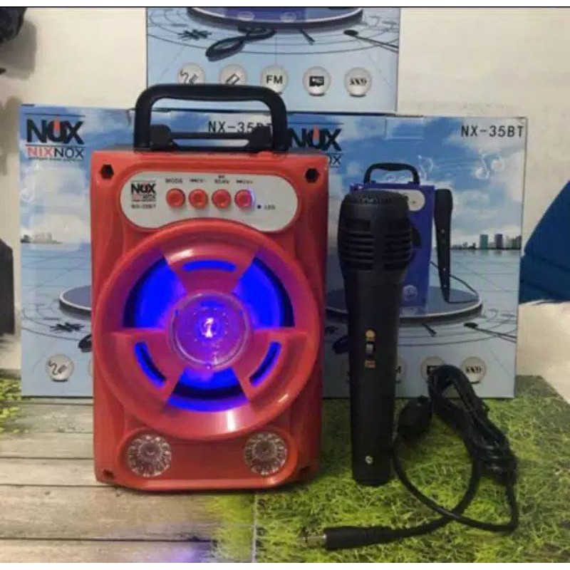[COD]√ Speaker bluetooth karaoke NIXNOX NS35bt 801/802 FREE MIC-NX 35 Merah