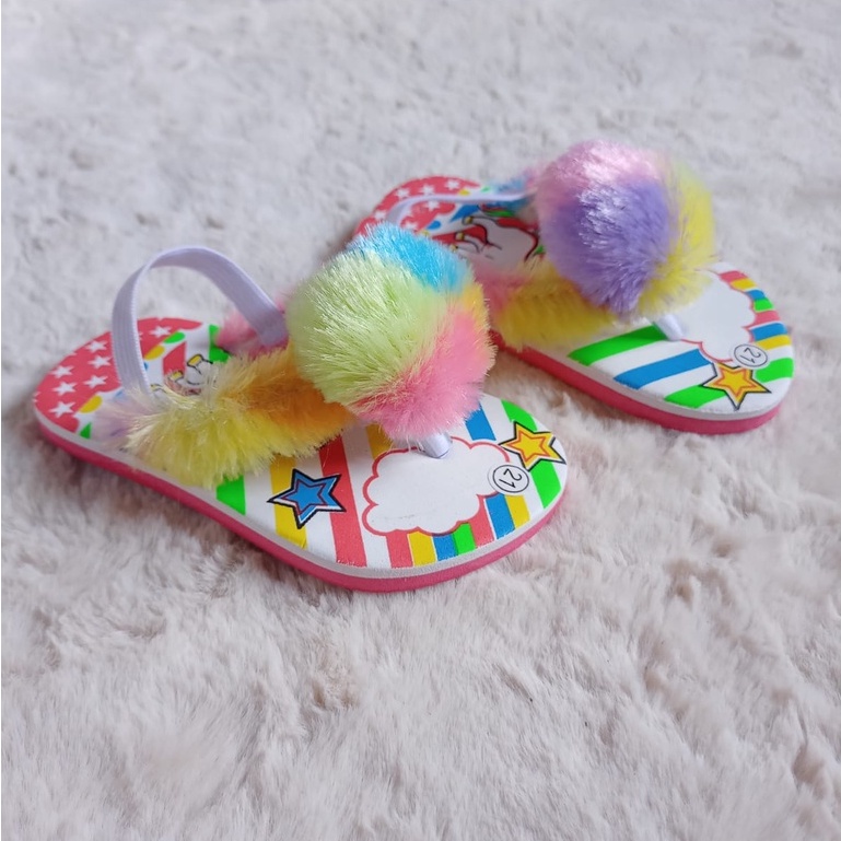 Sandal baby uniqorn pompom pelangi