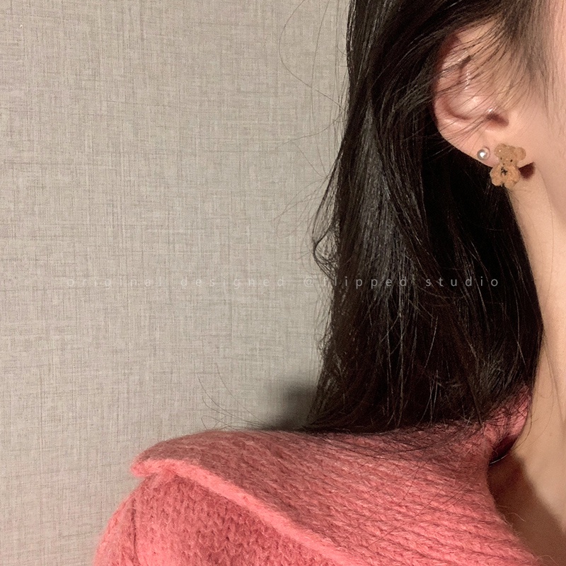 AY(CN) 3 Pasang / Set Anting Stud Mutiara Bentuk Beruang Kelinci Hati Pita Untuk Aksesoris Perhiasan Wanita
