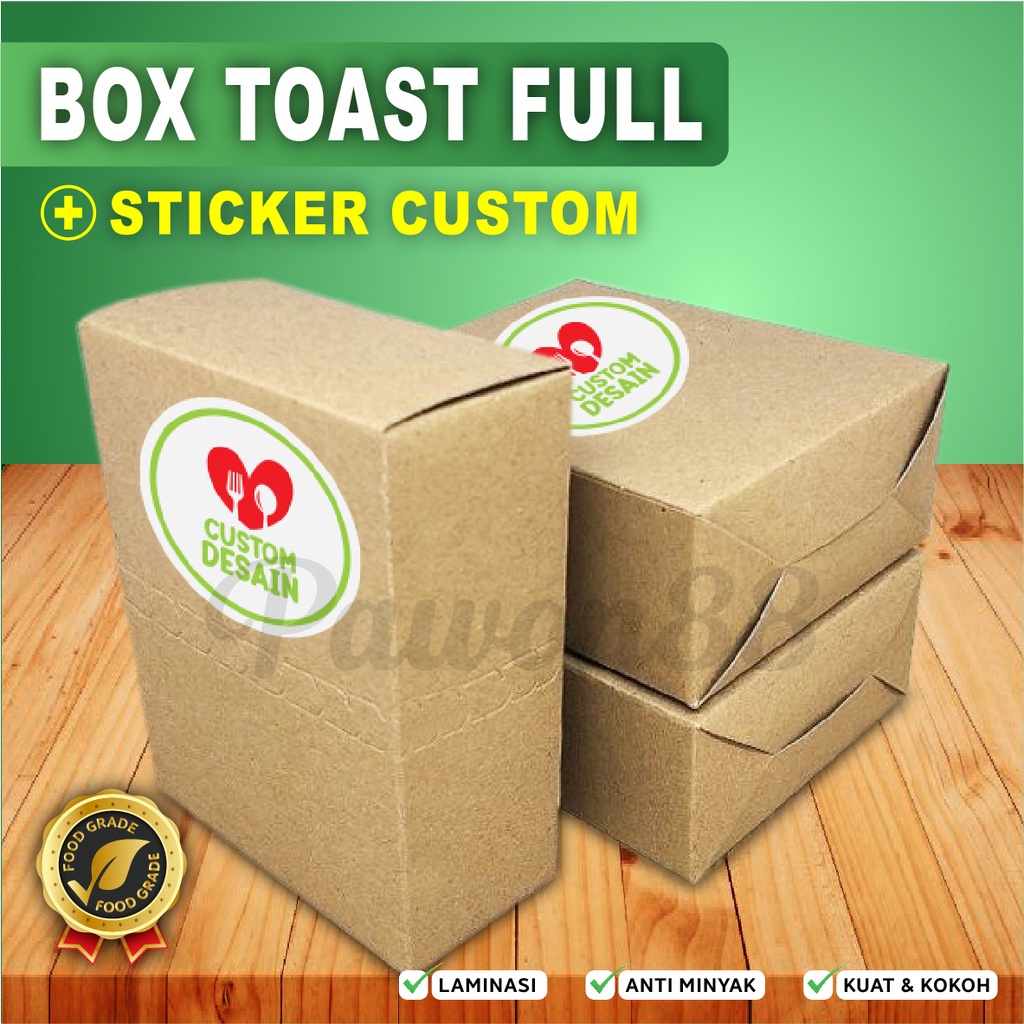 Box Toast - Dus Roti Bakar | FULL - KRAFT COKLAT + Stiker Custom (50 pcs)