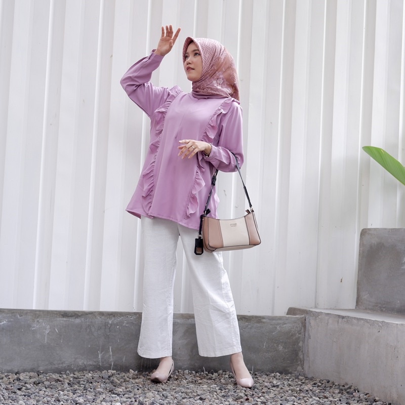 KEMEJA BLOUSE WANITA ATASAN POLOS LILAC MODEL RAFFLE