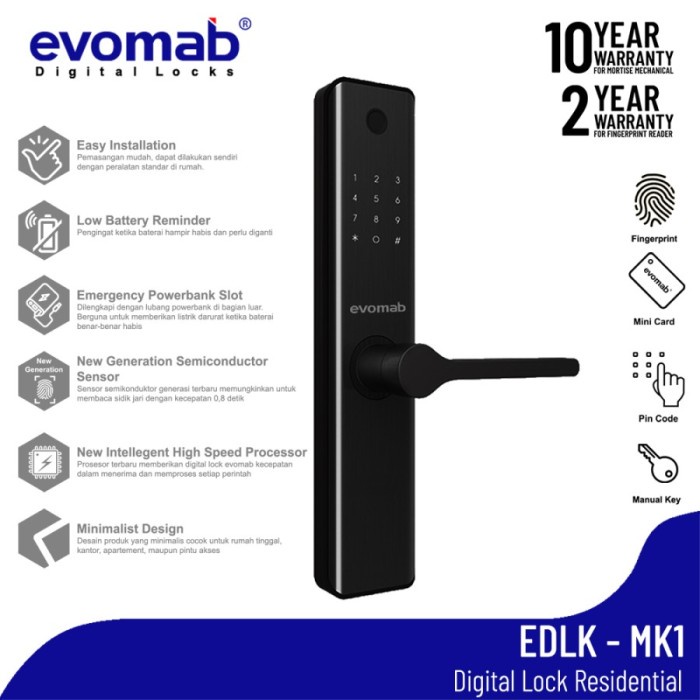 Evomab Kunci Pintu Digital Smart Lock EDLK-MK1 - Kanan