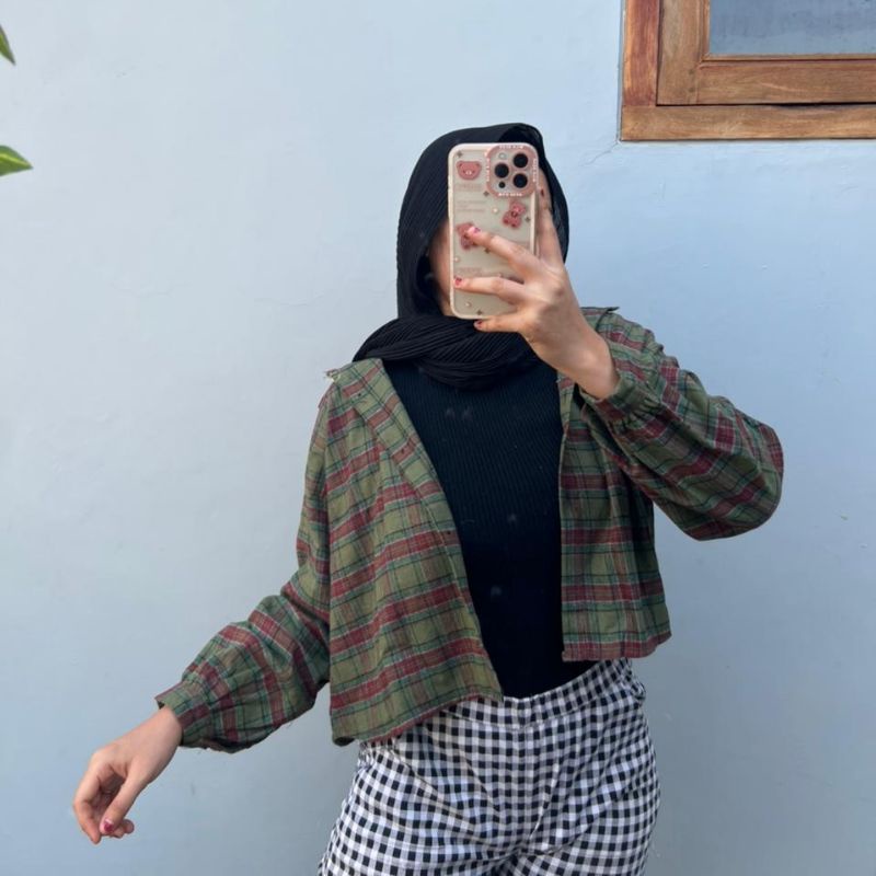 crop top tartan / crop top flanel / kemeja crop wanita-Motif 44