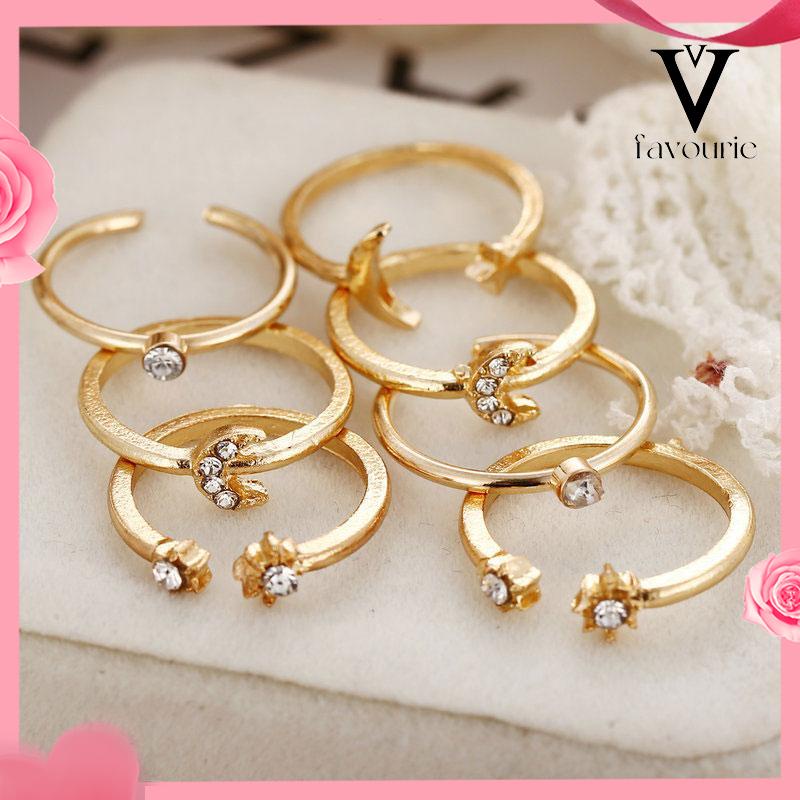 [COD]Cincin Starburst 7PCS Cincin Knuckle Pernikahan Wanita Vintage Kreatif-FA