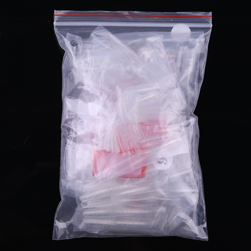 500pcs / Kantong Kuku Palsu Akrilik Uv Gel Polish Transparan Natural Gaya Perancis Untuk Nail Art