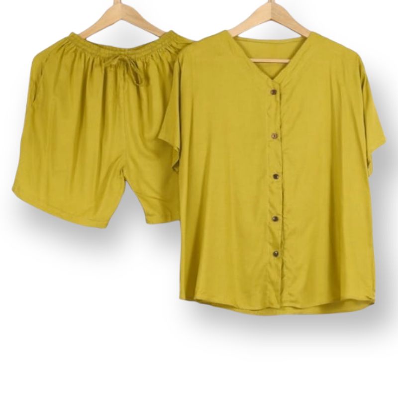 PIYAMA | SETELAN WANITA  | BABYDOLL | BAJU TIDUR WANITA | PIYAMA WANITA | PIYAMA PENDEK-Lime