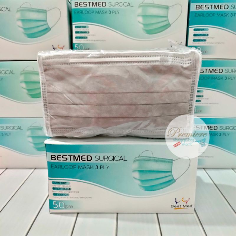 READY Masker Earloop BestMed 3 Ply - Medis Headloop Best Med Box isi 50 pcs-4