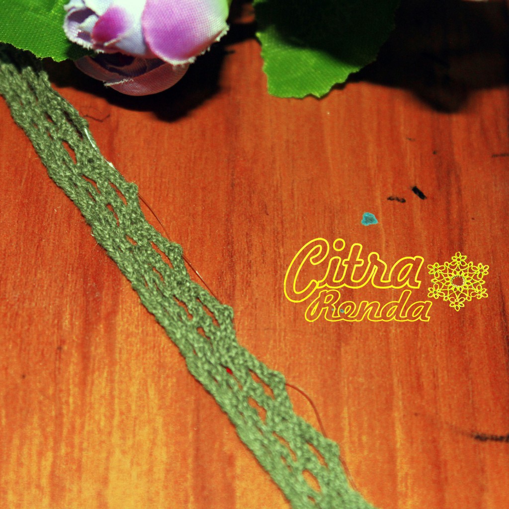 (Per Meter) RDR156 Renda Rajut Cantik Hijau Lumut Lebar 1 Cm