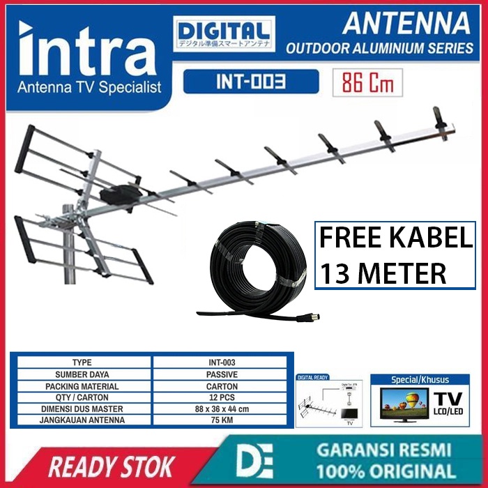 Antena Tv Intra INT-003 Antena Tv Luar/Outdor Free Kabel 13Meter