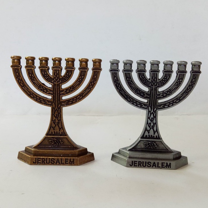 Pajangan Meja Hiasan Menorah Kaki Dian Israel Kecil Profetik Hanukkah Souvenir Yerusalem Mesianik