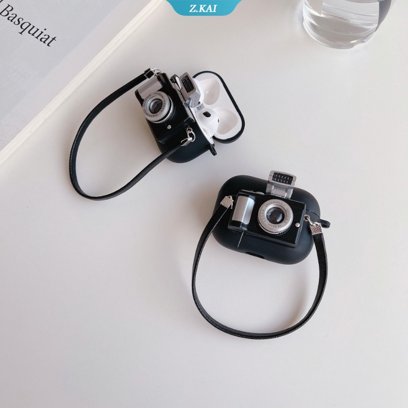 Soft Case Silikon Desain Kamera 3D Dengan Lanyard Untuk Airpods 1 2 3 Pro 3 2021