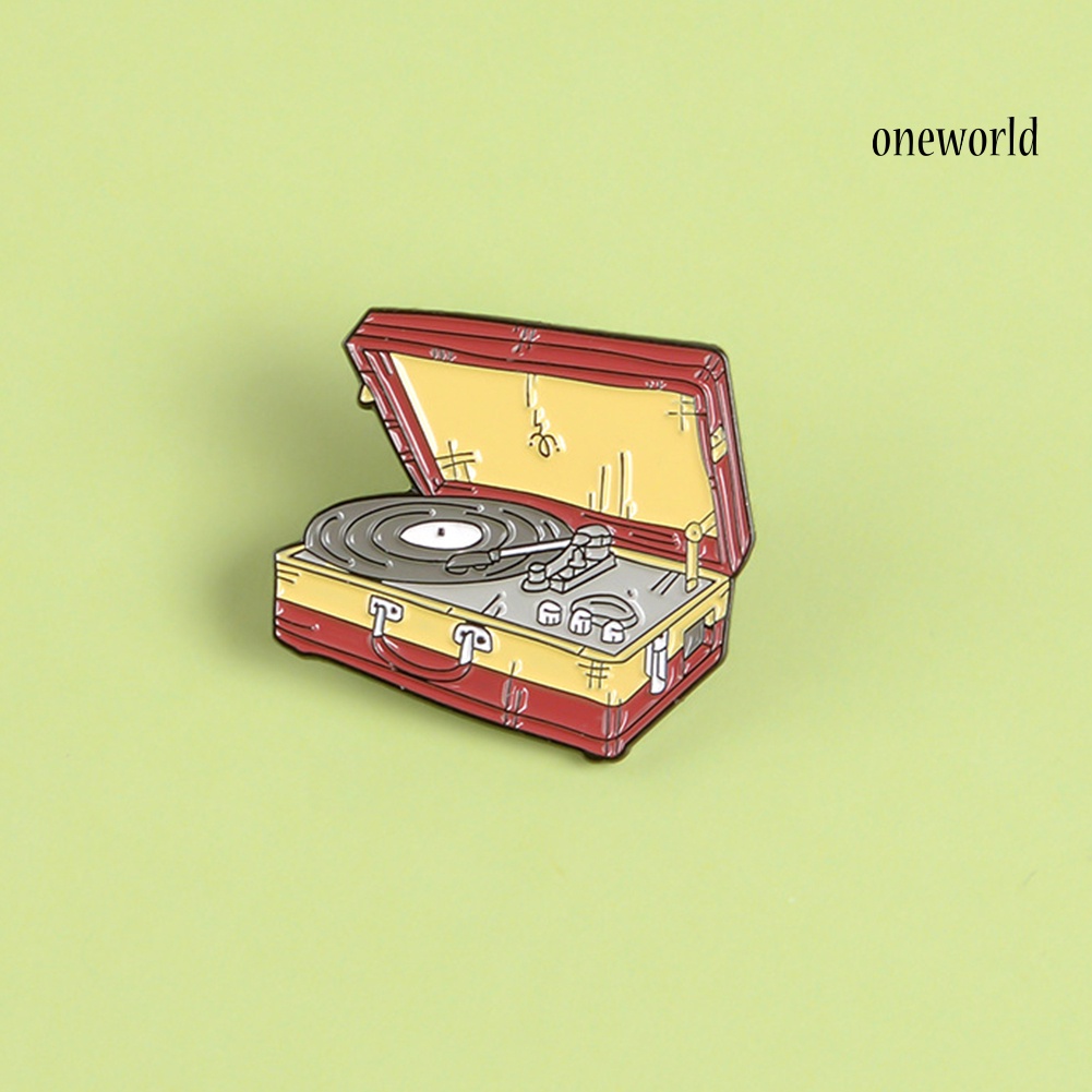 OW@ Unisex Suitcase Vinyl Record Player Enamel Brooch Pin Denim Jacket Badge Jewelry