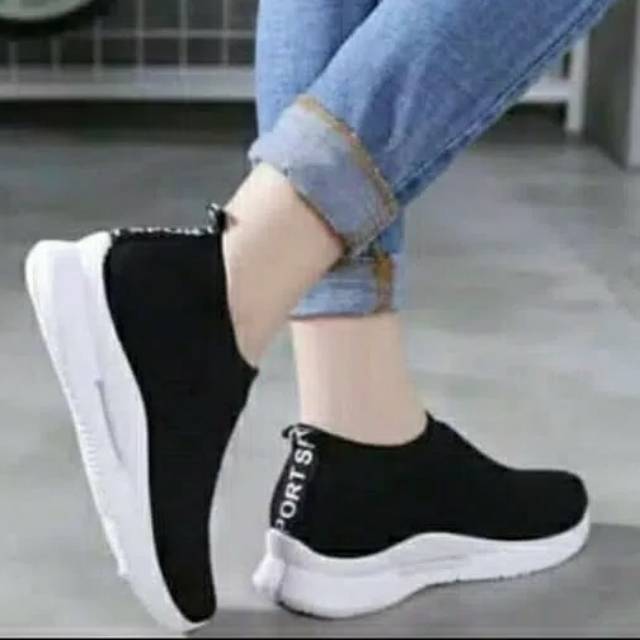 Slip on karet sepatu slipon kets sneakers selop santai wanita sepatu tanpa tali