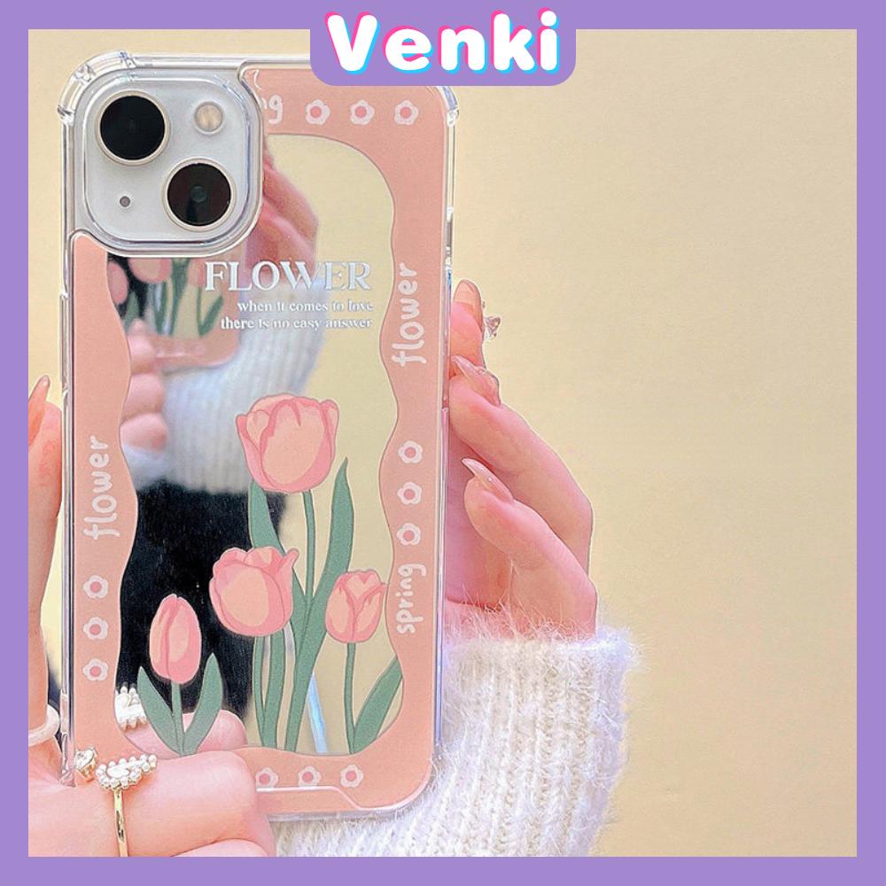 iPhone Case Acrylic Reflective Mirror Airbag Shockproof Protection Camera Pink Tulip Flower Compatible with iPhone 11 iPhone 13 Pro Max iPhone 12 Pro Max iPhone 7 Plus iPhone xr