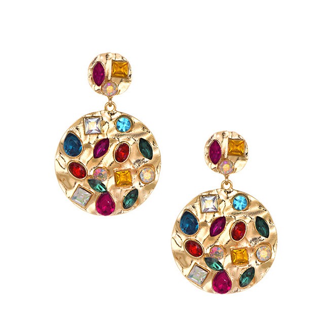 LRC Anting Tusuk Fashion Color Alloy Diamond Round Earrings D24148