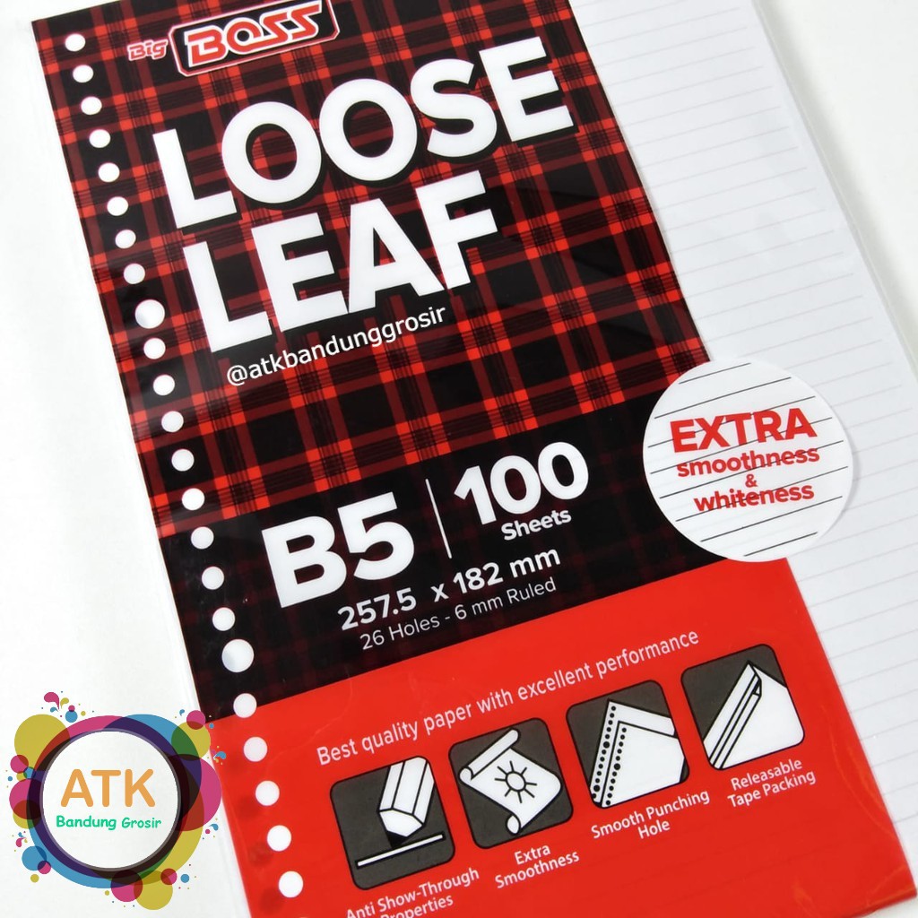 

Loose Leaf Bergaris Big Boss B5 100 Lembar Refill Kertas Binder Garis