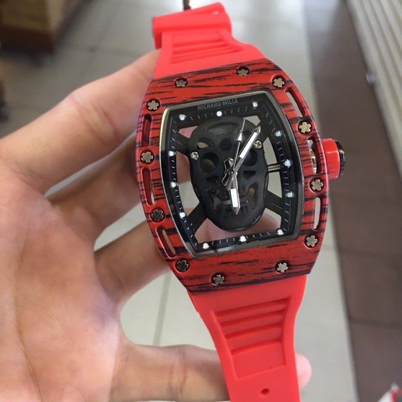 Jam Tangan Pria RM 4477 Segi Tengkorak - Free Box RM Batre Cadangan Original Mesin Matic Otomatis