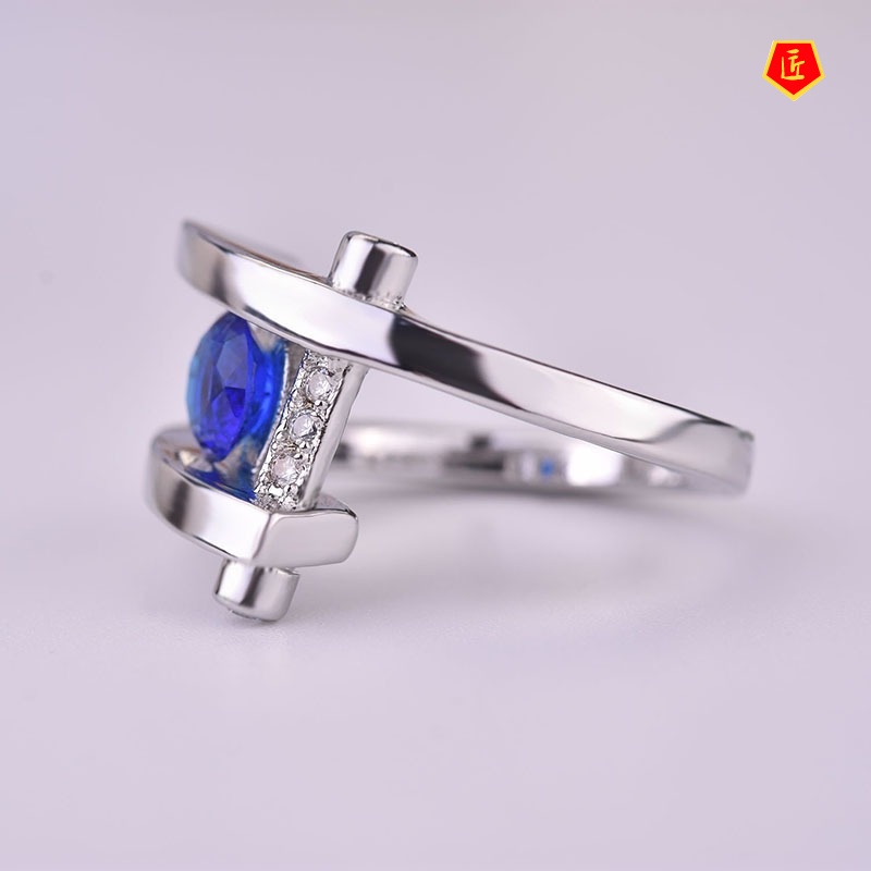 [Ready Stock]Creative Modern Inlaid Sapphire Ring