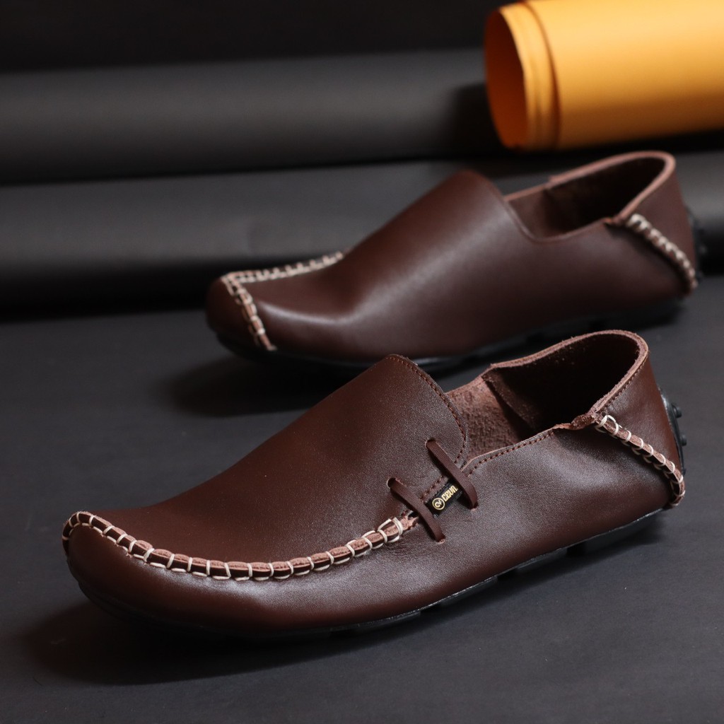 Sepatu Casual Slip On Pria Kulit Asli Kasual Selop Kerja Kuliah Ori Boat Footwear