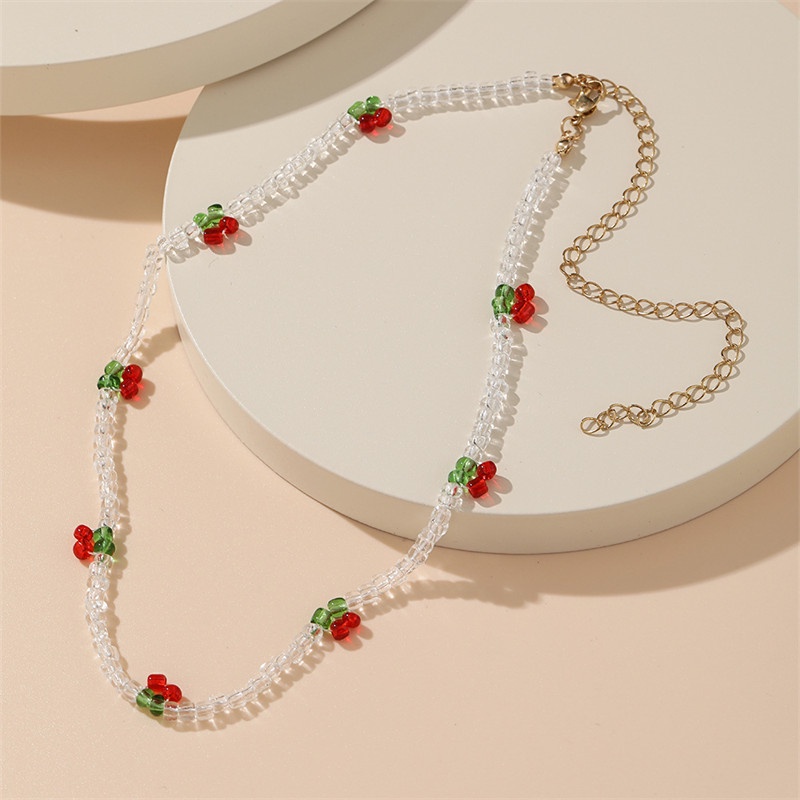 Kalung Choker Rantai Manik-Manik Cherry Untuk Wanita