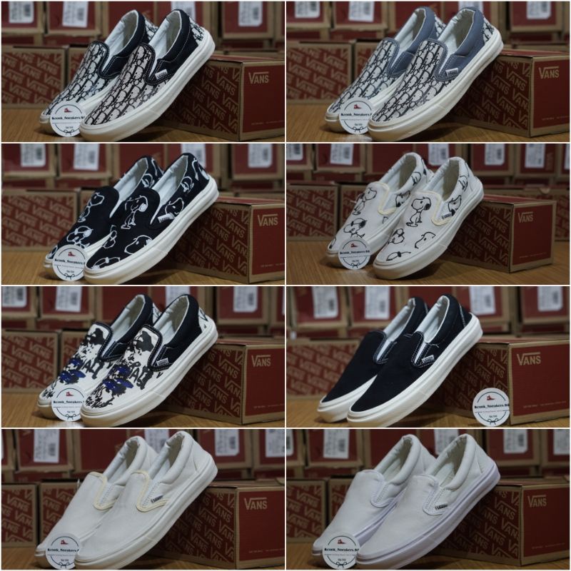 [BISA COD] Sepatu Slip On X Blue Tuna Snoopy Black White Og Full White White Box Unisex Pria Wanita Import China BNIB