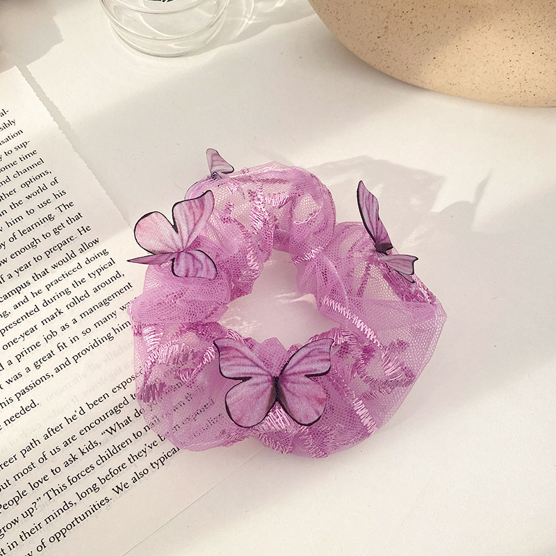 Butterfly Scrunchies Women Elastic Lace Shiny Hair Bands Tie Girls Mesh Transparent Tulle Headwear Transparent Butterfly Tulle Hair Tie Shopee Indonesia