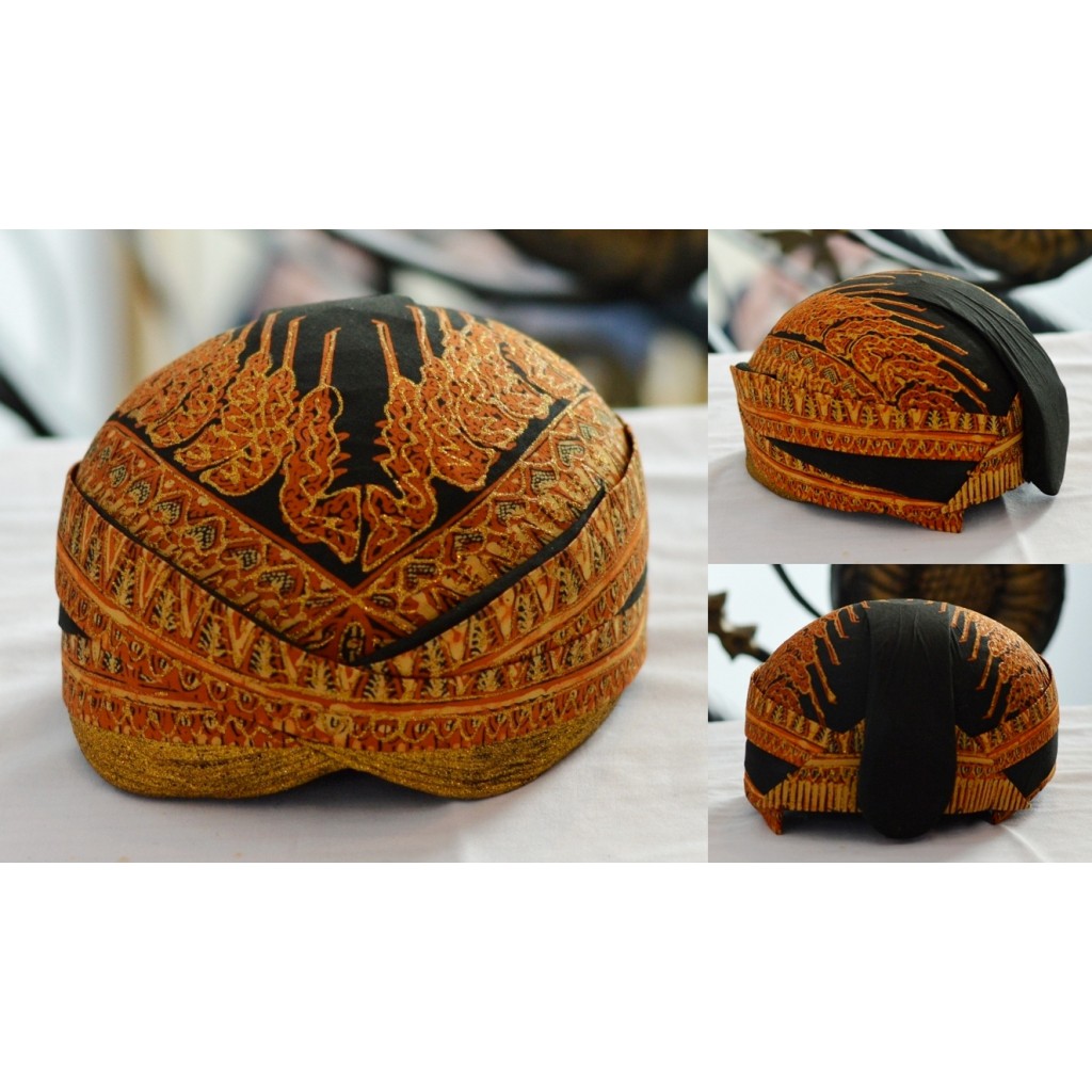 Blangkon jawa modang prada emas topi adat aksesoris kepala dewasa pria