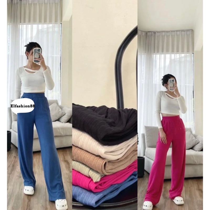 Elfashion • Celana Knit Miranda | Long Kulot Knit Wanita