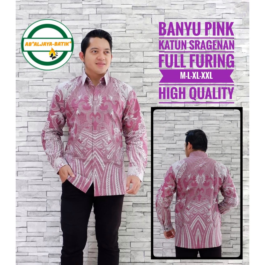 BANYU PINK Baju Kemeja Batik Pria Solo Premium Modern Lengan Panjang Katun FULL FURING Aljaya