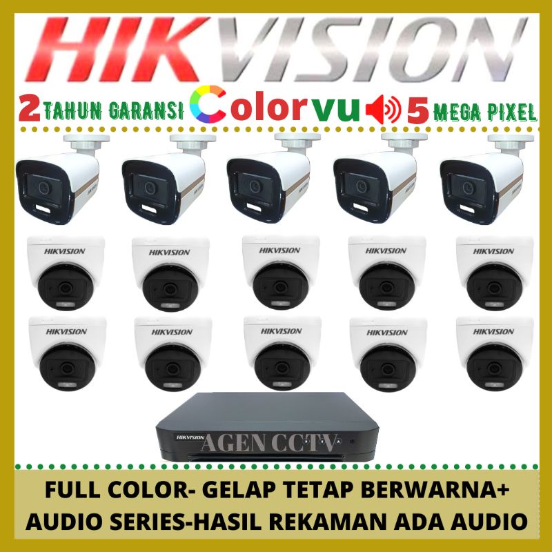 PAKET CCTV HIKVISION COLORVU 5MP 3K 16 CHANNEL 15 KAMERA AUDIO FULL COLOR