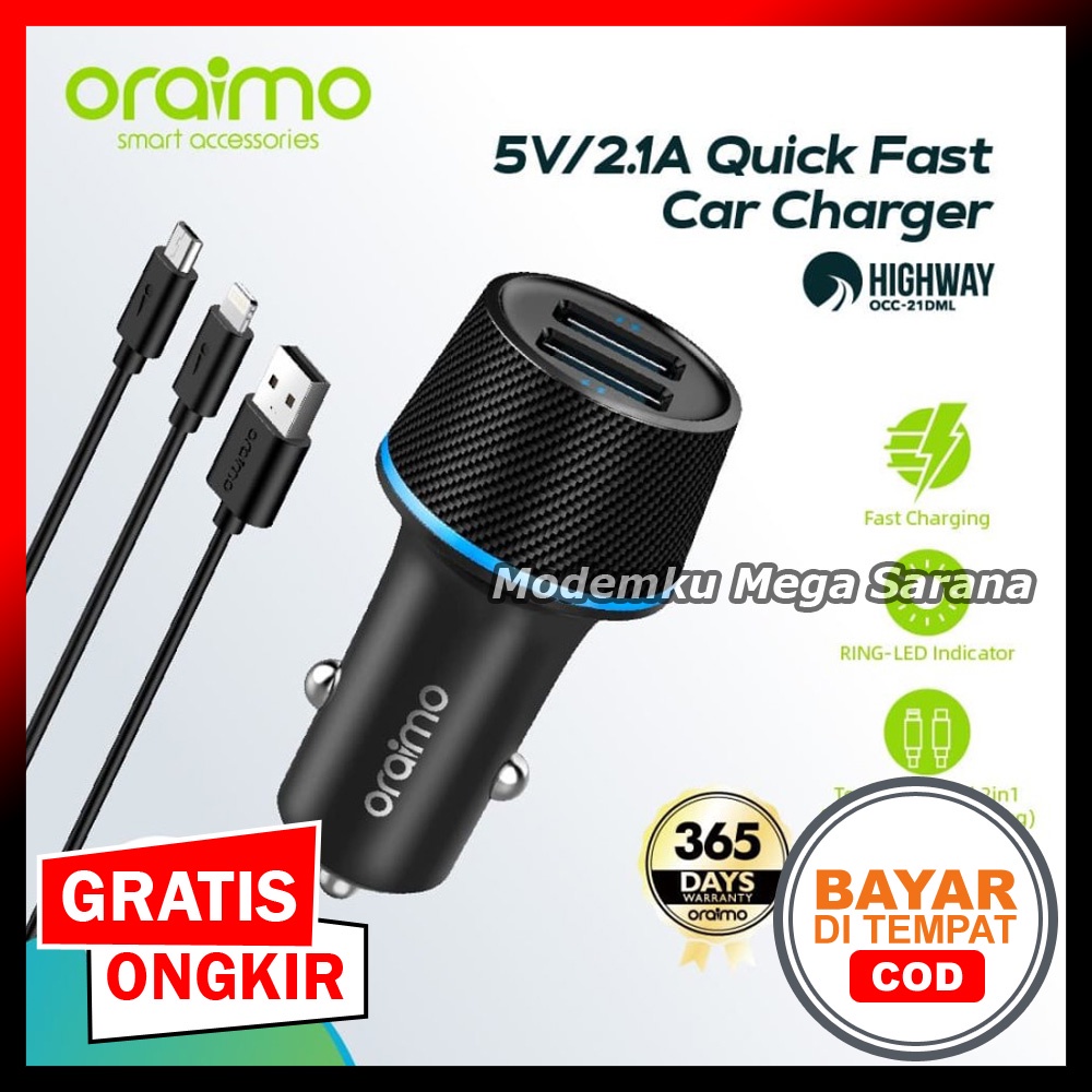 Car Charger OCC-21DML Oraimo Highway MicroLight 2 Ports Quick Fast