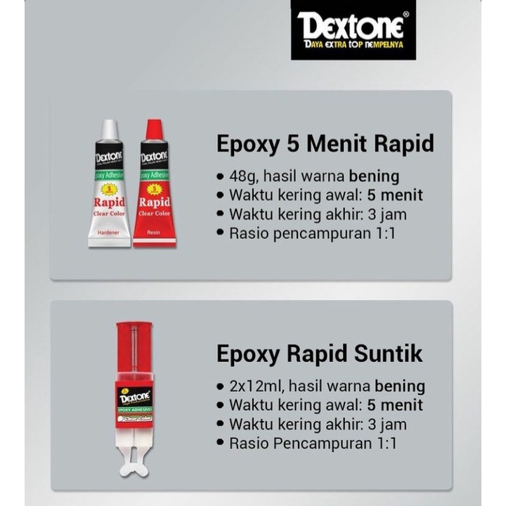 Dextone Lem Epoxy 5 menit Kemasan Suntikan Clear Bening Formula Baru