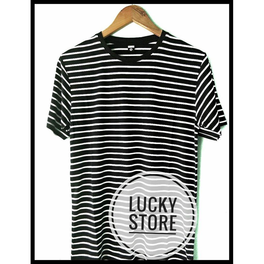 Kaos Strip DOMINAN HITAM Kaos Stripe Hitam Putih Kaos Polos