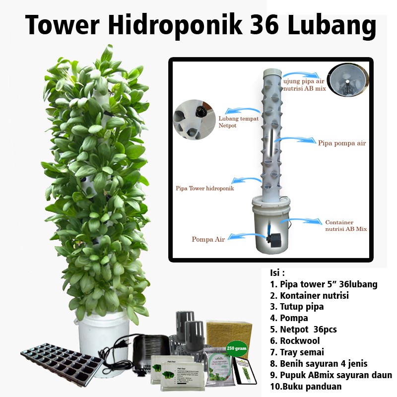  Hidroponik Tower 36 Lubang Pipa 3 Inchi Pilihan Online 