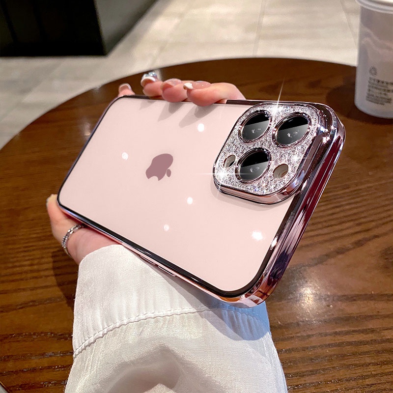 Luxury Plating set diamond Phone Case For iPhone 13 12 11 Pro Max XR Clear Tpu Shockproof Cover Case Camera Protector