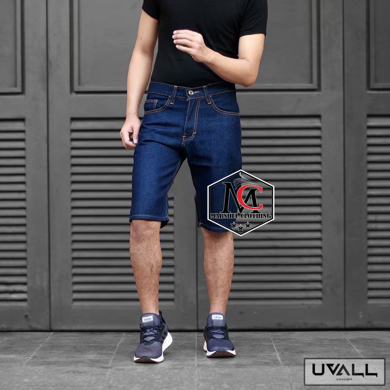 RCL - Celana Pendek Uvall Jeans Warna Navy Premium / Celana Jeans Pendek Uvall Original Pria ( 28 Sampai 38 )
