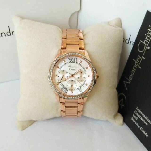 Jam tangan wanita _ alexandre christie 2643 rosegold white original