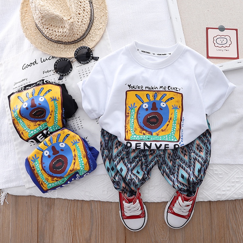 Setelan Anak Laki Laki DENVER Baju Kaos dan Celana Summer Set 2in1 anak Import