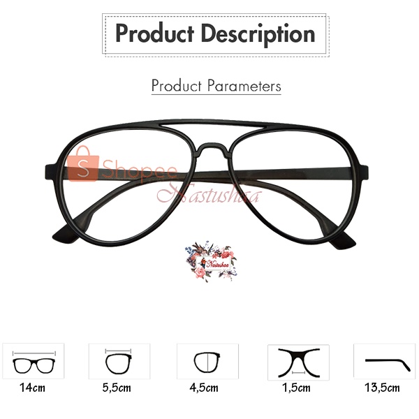Kacamata Lensa Transparan Fashion Eye Glasses Pria Wanita Unisex Aviator Bening Kaca Mata Normal FREECASE