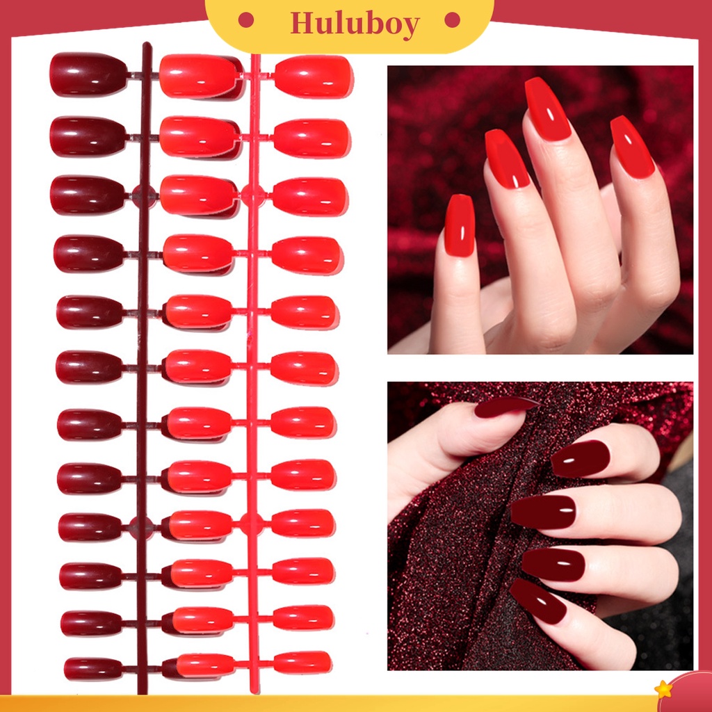 Huluboy Huluboy♡ 24pcs / Lembar Kuku Palsu Buatan Bahan Plastik Tahan Gores Tahan Jatuh Untuk Profesional