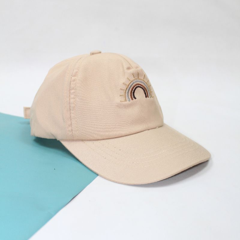 RUFFIN HAT - Topi Anak Baseball Snapback Karakter Cewek Cowok Laki Perempuan Korea Lucu Murah Bordir-Beige