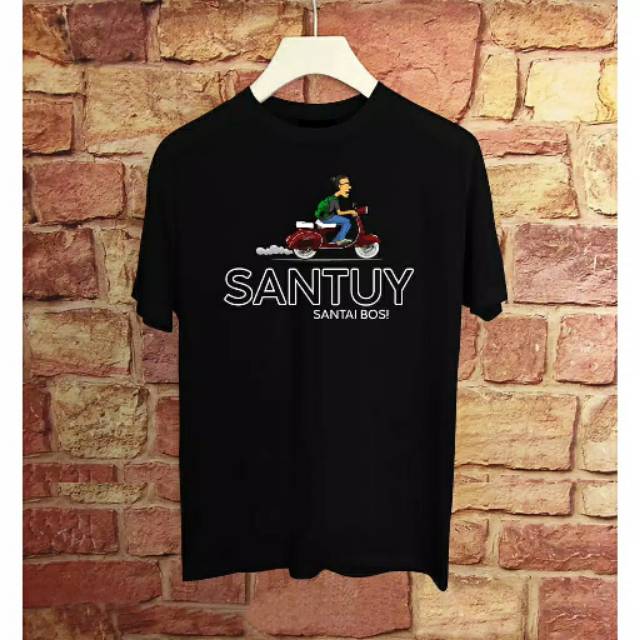 Fourfashion Kaos Pria Kaos Distro SANTUY SANTAI BOS! Black FN164