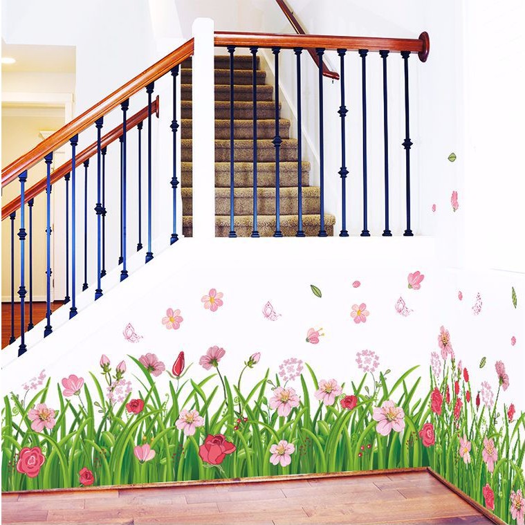 Reliza Wall Sticker Grass Pink Flowers Rumput Bunga Stiker Dinding LDR 7189