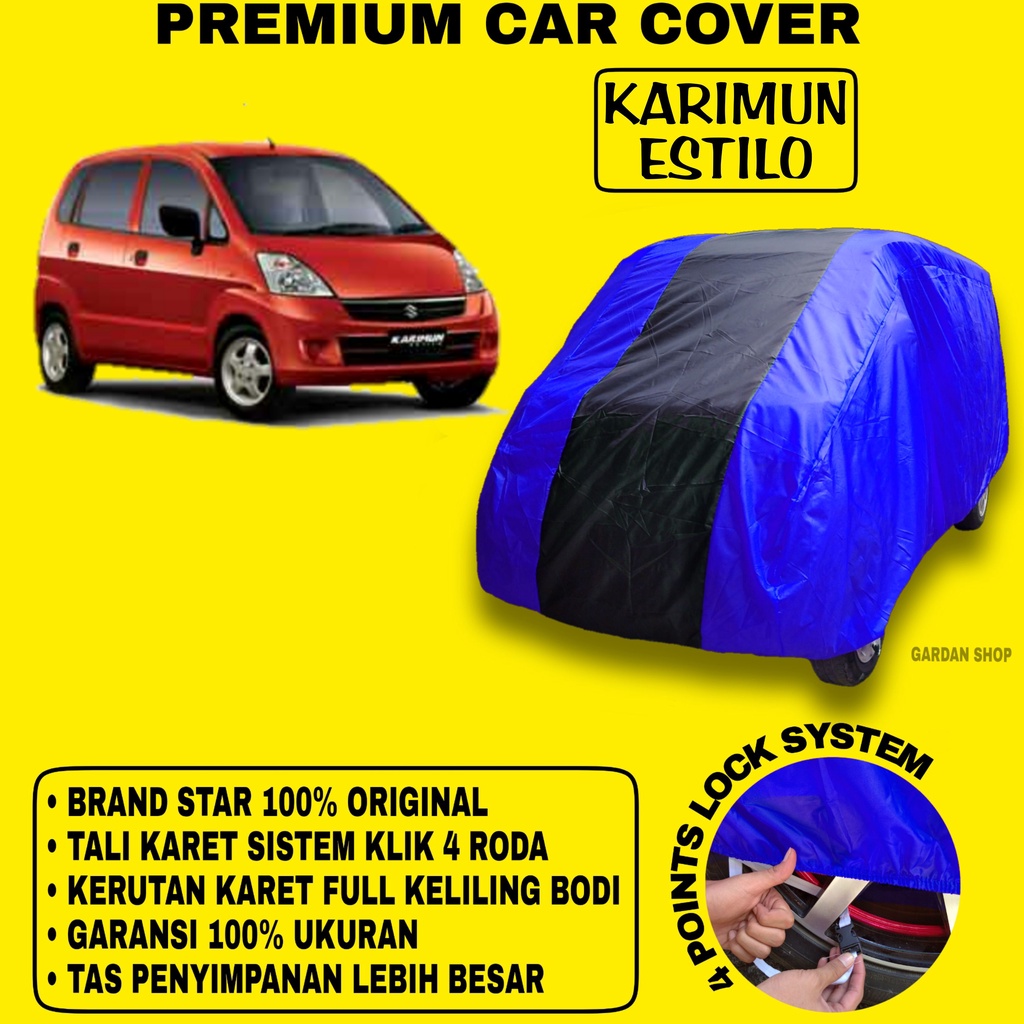 Body Cover KARIMUN ESTILO BIRU HITAM Penutup Bodi Mobil Karimun Estilo Waterproof PREMIUM