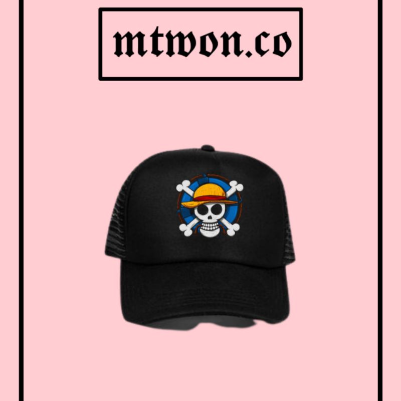 Snapback Topi ONE PIECE logo ANIME / Trucker jaring hitam baseball caps pria wanita man women beanis