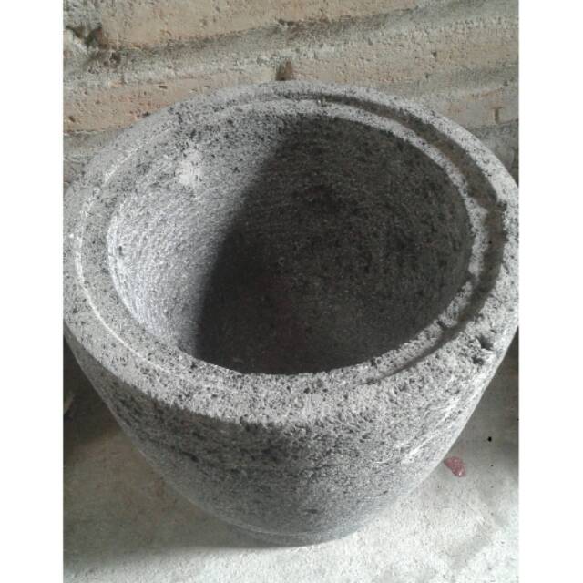 Lumpang dan alu ukuran 22cm bahan batu andesit asli