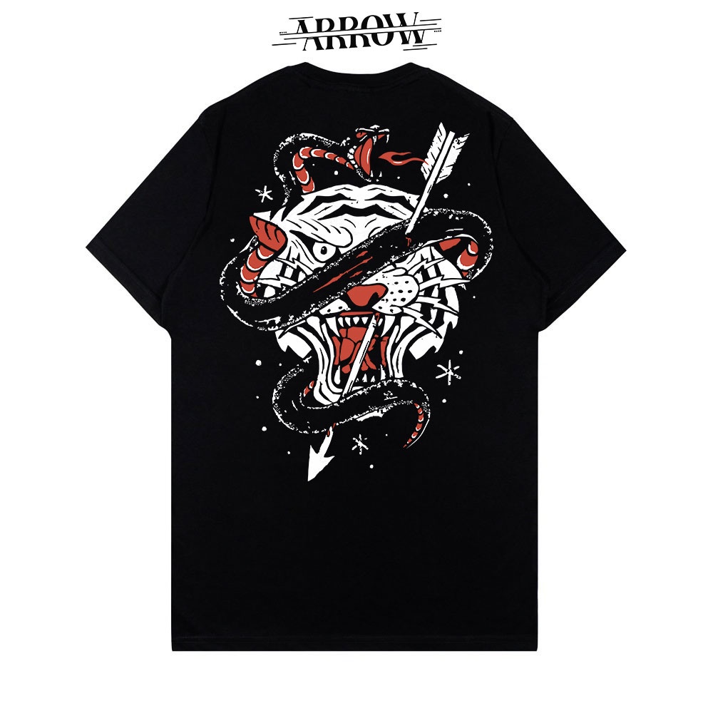 ARROW MERK KAOS HITAM GAMBAR MACAN PUTIH KAOS OBLONG MOTIF HARIMAU TREND TERBARU PRIA WANITA SIMPEL 